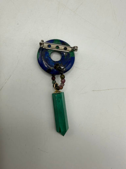 Malachite Green and Blue Lapis Earrings & Pin set /ro