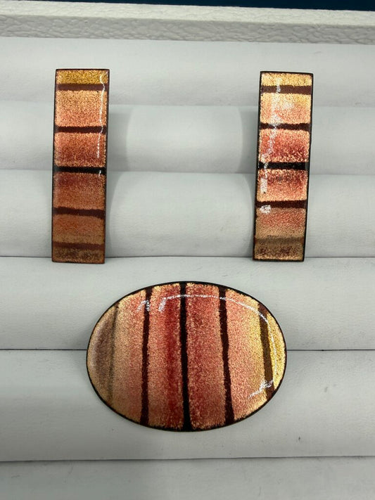 Iridescent Fused Glass on Enamel Set Pierced Earring & Pin /ro