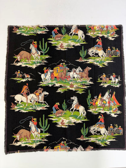 VTG Western Cowboy Theme 34”x32” Rectangle Table Cloth /rb