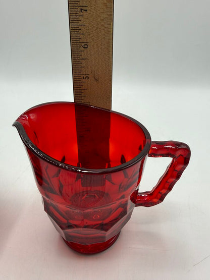 VTG Viking Glass Georgian Cranberry Honeycomb Sugar & Creamer w/lid /ro