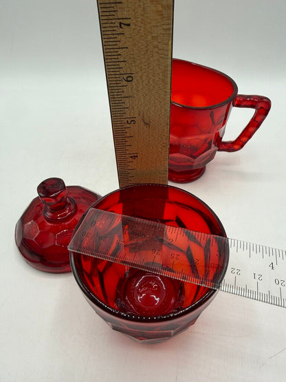 VTG Viking Glass Georgian Cranberry Honeycomb Sugar & Creamer w/lid /ro
