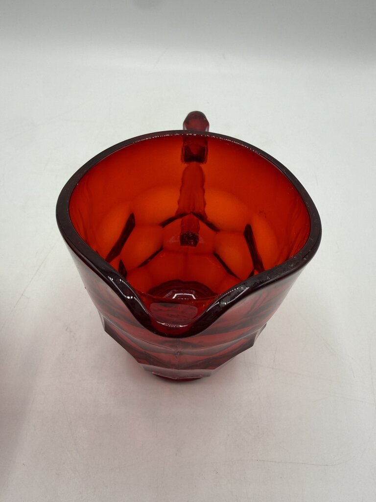 VTG Viking Glass Georgian Cranberry Honeycomb Sugar & Creamer w/lid /ro