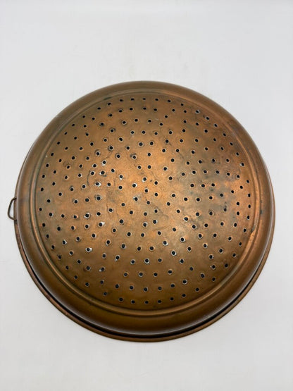 Antique Copper Colander Strainer 12” Display Farmhouse /rw