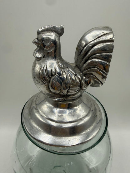 Blown Glass Square Canister w/Pewter Rooster Lid /rw