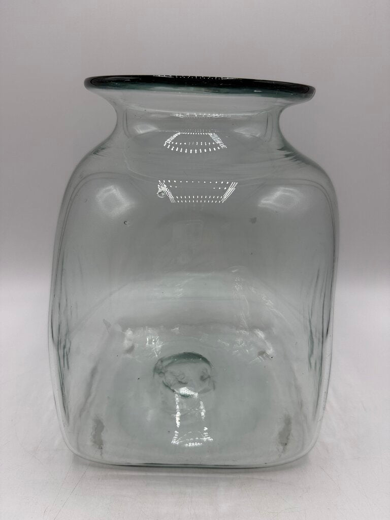 Blown Glass Square Canister w/Pewter Rooster Lid /rw