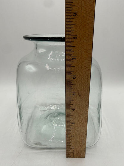 Blown Glass Square Canister w/Pewter Rooster Lid /rw