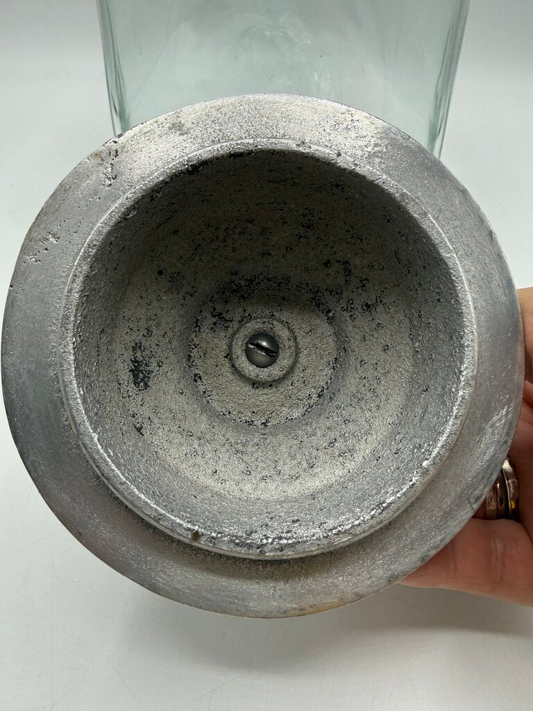 Blown Glass Square Canister w/Pewter Rooster Lid /rw