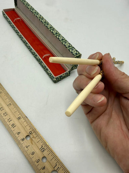 VTG Japanese Chopsticks Floral Cloisonné Enamel & Bone in Box /ro
