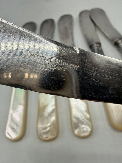 VTG set of 6 American Cutlery Butter Knives Sterling Collars MOP Handles /ro