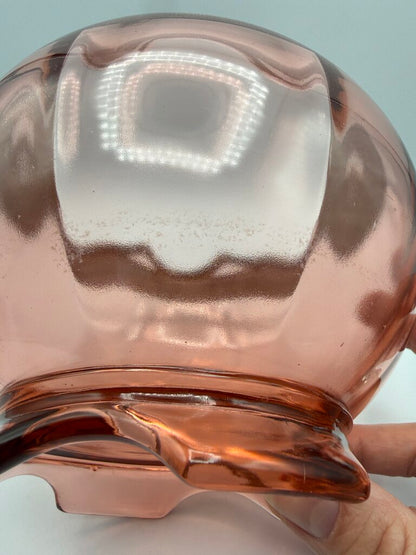 Art Deco Decorative Gold Etched Pink Depression Glass Footed Bowl /ro