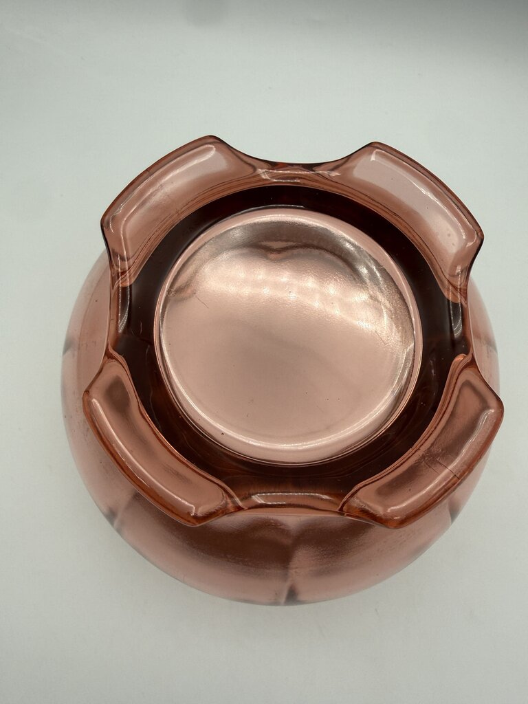 Art Deco Decorative Gold Etched Pink Depression Glass Footed Bowl /ro