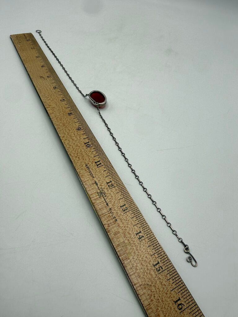 Vtg Amber Cabochon Gemstone Pendant w/Sterling setting 15” Chain Necklace /ro