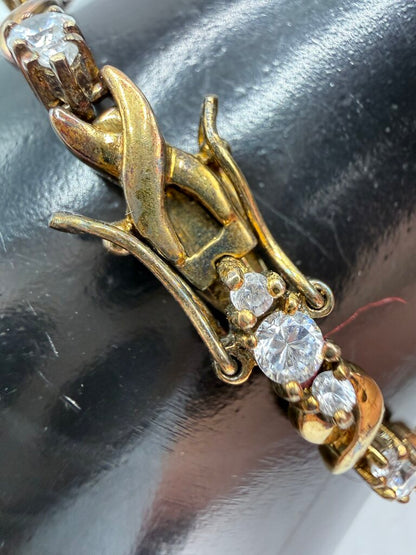 Vintage 7” Sterling Silver Gold Plated Triple CZ Bracelet /ro