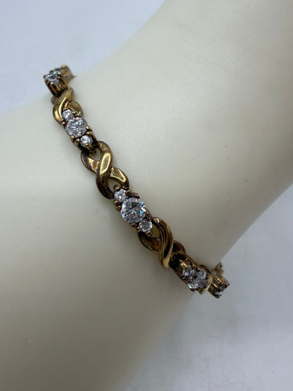 Vintage 7” Sterling Silver Gold Plated Triple CZ Bracelet /ro