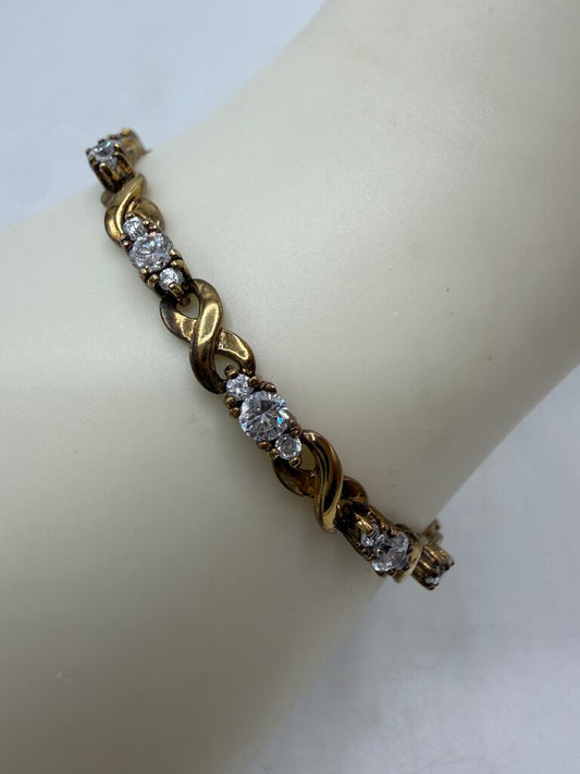 Vintage 7” Sterling Silver Gold Plated Triple CZ Bracelet /ro