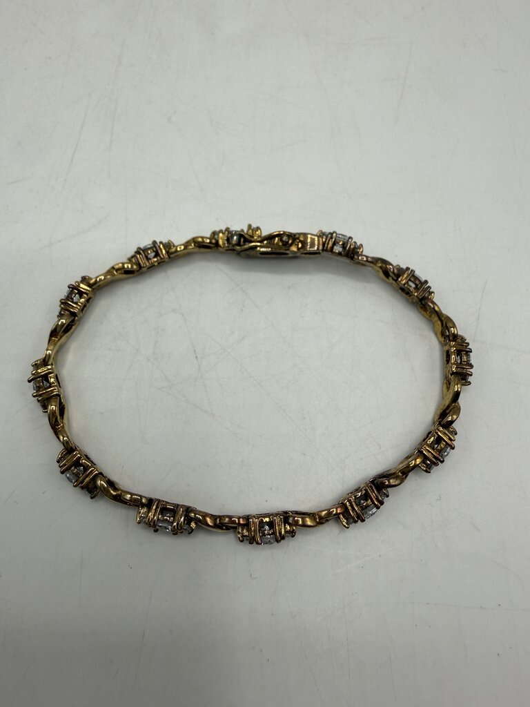 Vintage 7” Sterling Silver Gold Plated Triple CZ Bracelet /ro