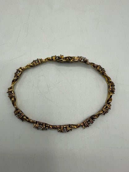 Vintage 7” Sterling Silver Gold Plated Triple CZ Bracelet /ro