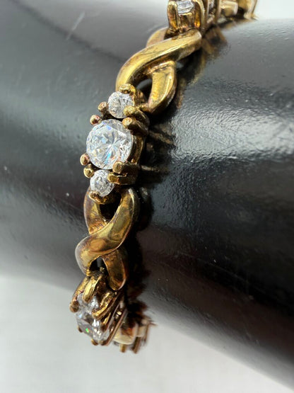 Vintage 7” Sterling Silver Gold Plated Triple CZ Bracelet /ro