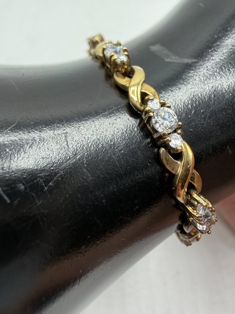 Vintage 7” Sterling Silver Gold Plated Triple CZ Bracelet /ro