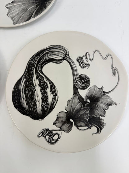 Set of 3 Linda Zindel Design West Elm Gourd/Vine/Bug Plates 8.75” /rb