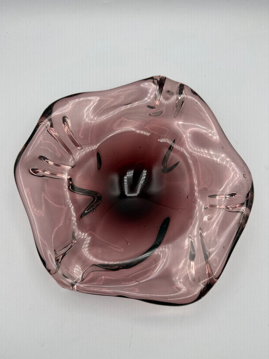MCM Amethyst Purple Blown Glass Flower Shape Bowl 8.5” /ro