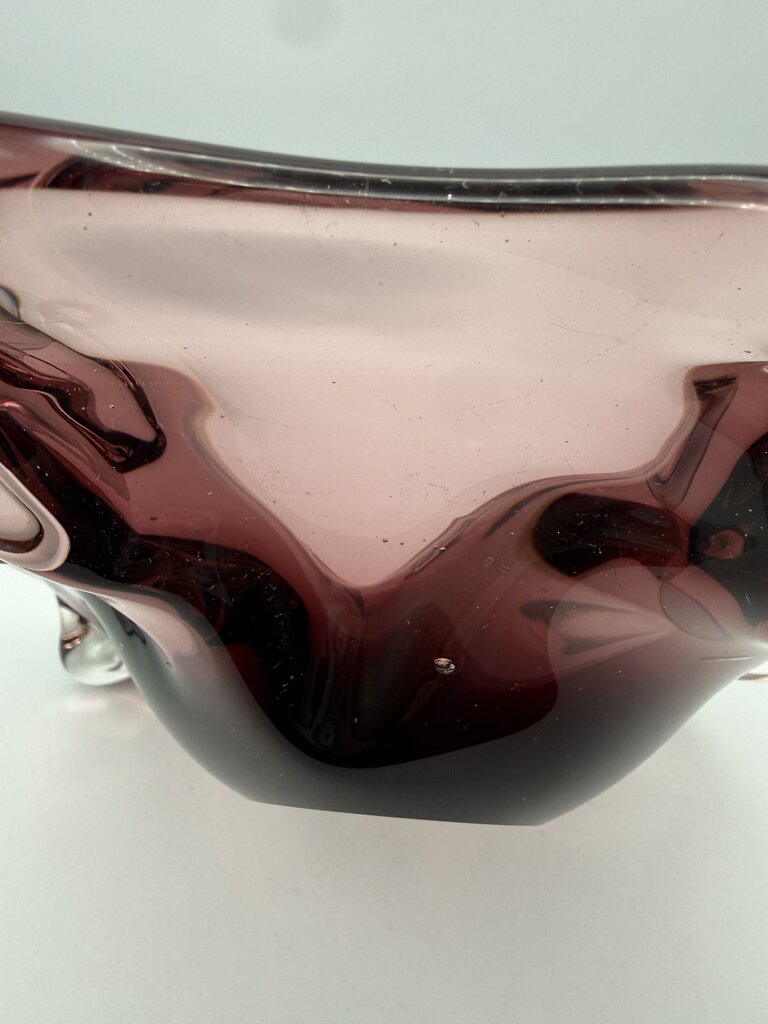 MCM Amethyst Purple Blown Glass Flower Shape Bowl 8.5” /ro