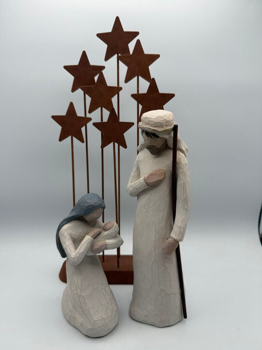 Willow Tree Nativity Jesus Mary & Joesph w/metal Stars /rw