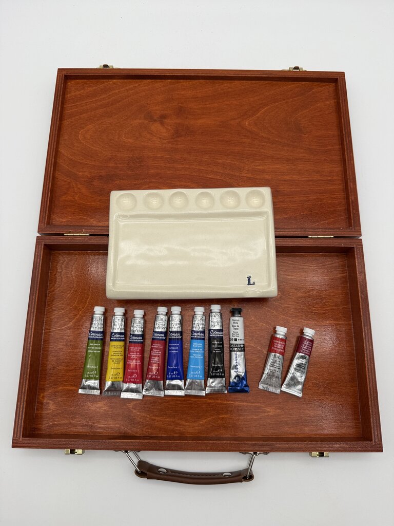 Artist Supplies Winsor & Newton Water Colours, Ceramic Palette, Wood Storage Case /rw