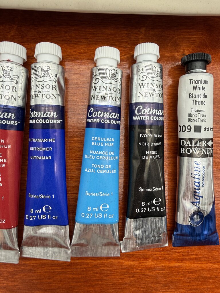 Artist Supplies Winsor & Newton Water Colours, Ceramic Palette, Wood Storage Case /rw