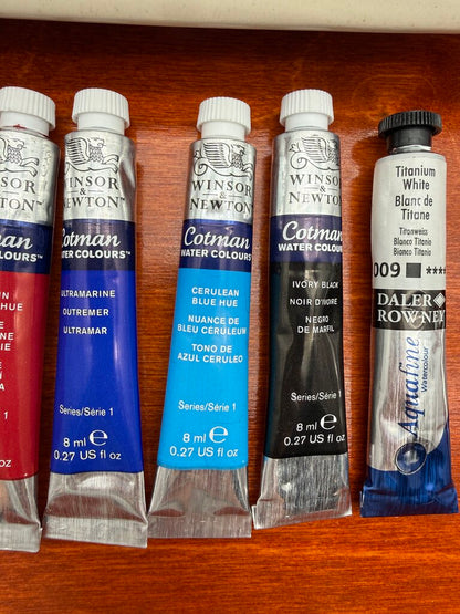 Artist Supplies Winsor & Newton Water Colours, Ceramic Palette, Wood Storage Case /rw