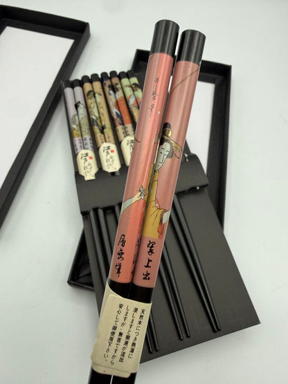 Handmade Japanese Ukiyoe Hashi Chopsticks Box Set /ro