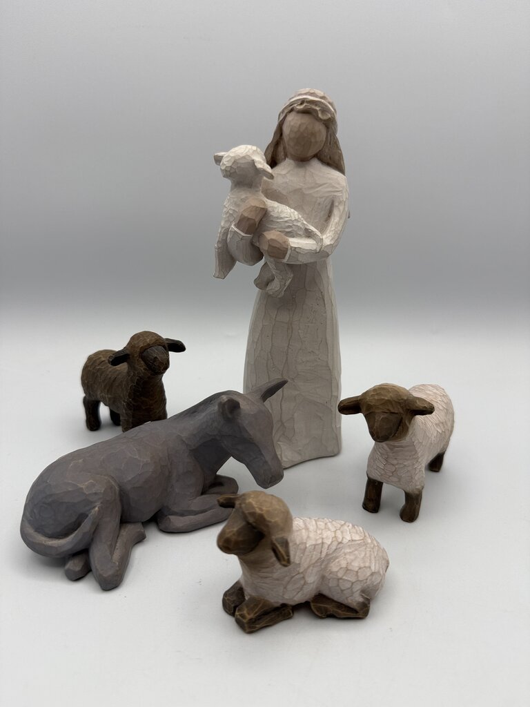 Willow Tree Nativity Standing Shepard, Donkey, Lambs /rw