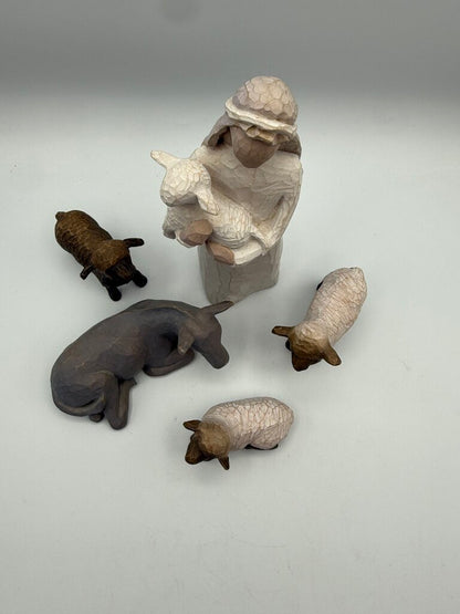 Willow Tree Nativity Standing Shepard, Donkey, Lambs /rw