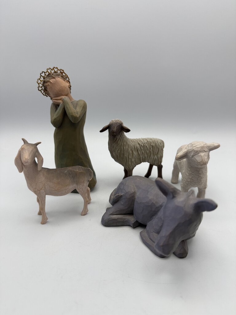 Willow Tree Nativity Figurines Shepardess,Donkey, Goat 2 Sheep /rw