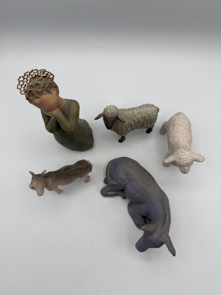 Willow Tree Nativity Figurines Shepardess,Donkey, Goat 2 Sheep /rw