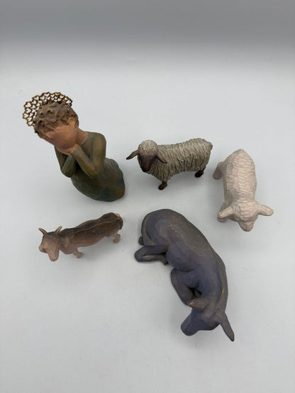 Willow Tree Nativity Figurines Shepardess,Donkey, Goat 2 Sheep /rw