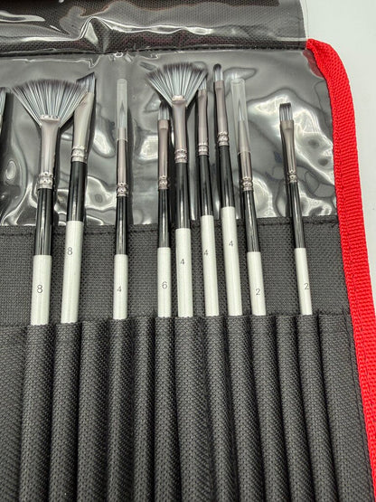 Artist Paint Brush Set of 19 pcs w/Carrying Case /roh