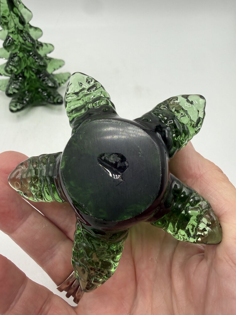 Set of 2 Blown Art Glass Green Christmas Trees 5.5” tall /ro