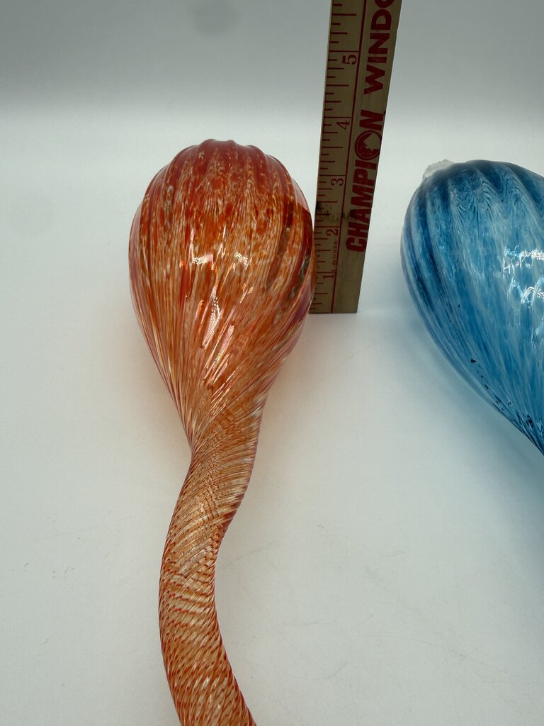 Hand Blown Decorative Glass Ornaments Blue & Orange 16” Long /roh