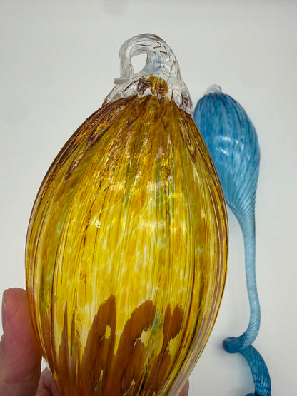 Hand Blown Decorative Glass Hanging Ornaments Blue & Yellow 16” /roh