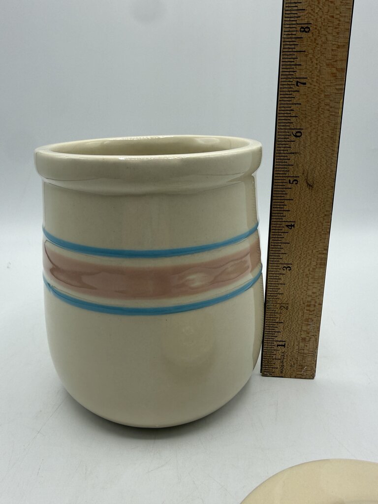 VTG McCoy Pottery Medium Canister Pink & Blue Stripe /rw