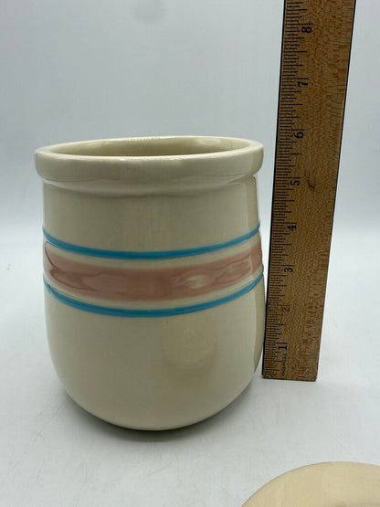 VTG McCoy Pottery Medium Canister Pink & Blue Stripe /rw