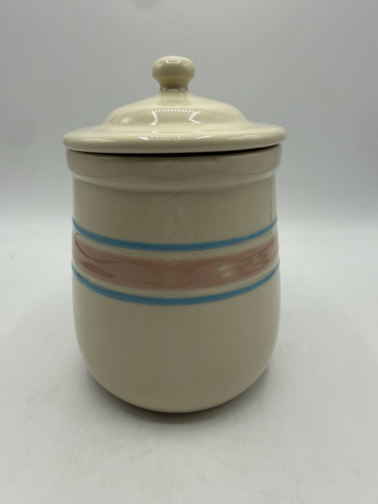 VTG McCoy Pottery Medium Canister Pink & Blue Stripe /rw
