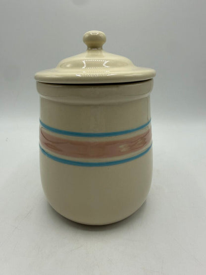 VTG McCoy Pottery Medium Canister Pink & Blue Stripe /rw