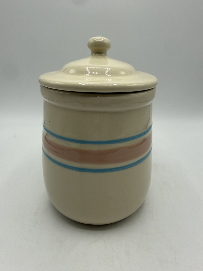 VTG McCoy Pottery Medium Canister Pink & Blue Stripe /rw