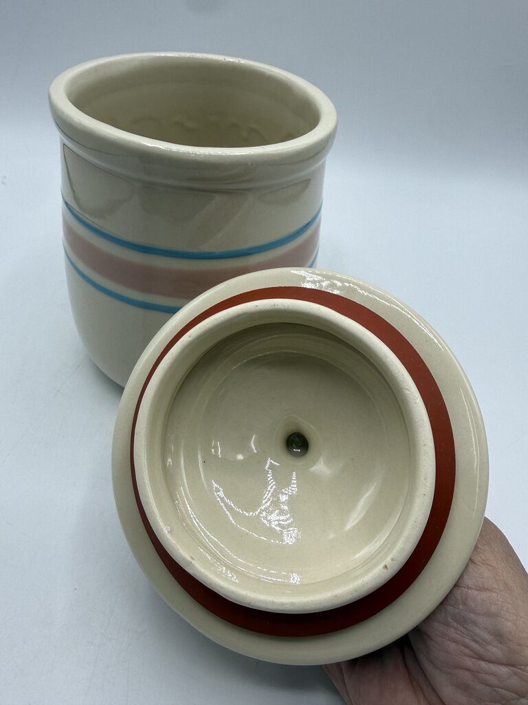 VTG McCoy Pottery Medium Canister Pink & Blue Stripe /rw