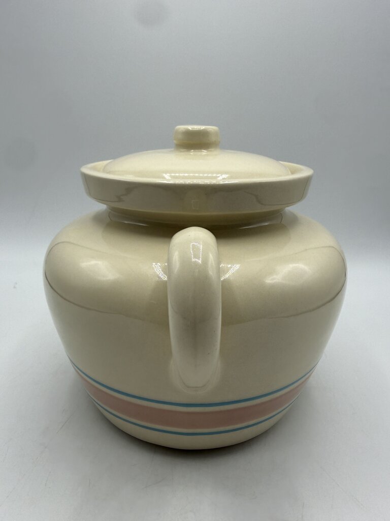 VTG McCoy Bean Pot w/Lid Pink & Blue Strip #342 /rw