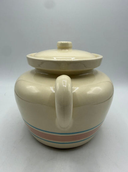 VTG McCoy Bean Pot w/Lid Pink & Blue Strip #342 /rw
