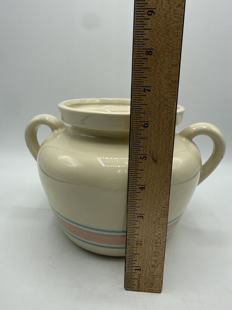 VTG McCoy Bean Pot w/Lid Pink & Blue Strip #342 /rw