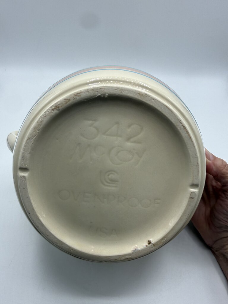 VTG McCoy Bean Pot w/Lid Pink & Blue Strip #342 /rw